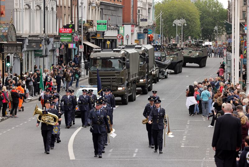The Dublin National Services Day parade passing down Dame Street on Saturday. Photograph: Alan Betson/The Irish Times

