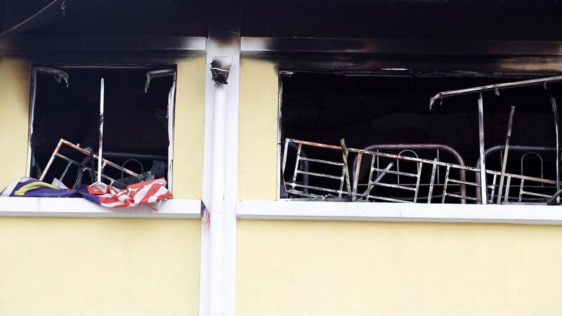 A view shows the second floor of religious school Darul Quran Ittifaqiyah after the fire. Photograph: Reuters