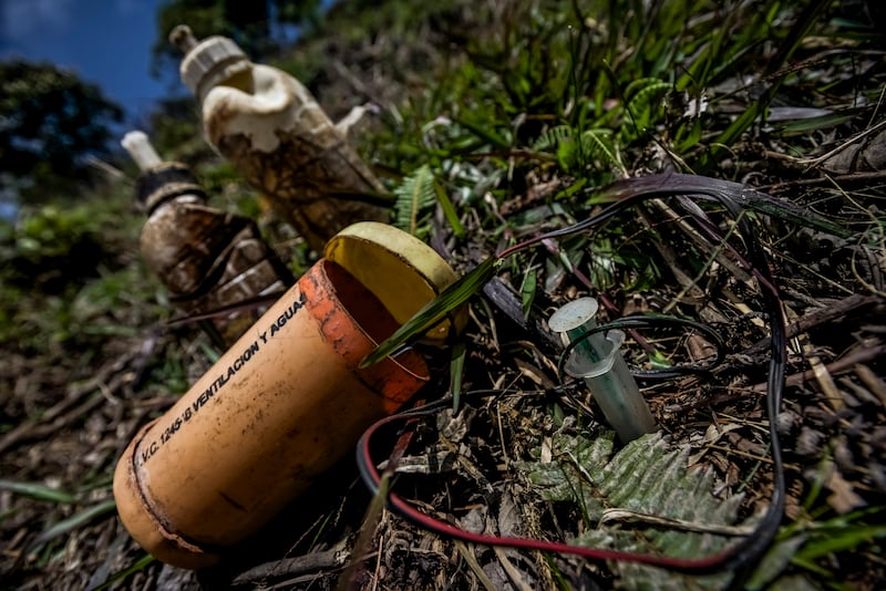  Deactivated handmade land mines on a once-popular footpath during conflict in Carmen De Viboral, Colombia, in 2015. Photograph: Meridith Kohut/New York Times