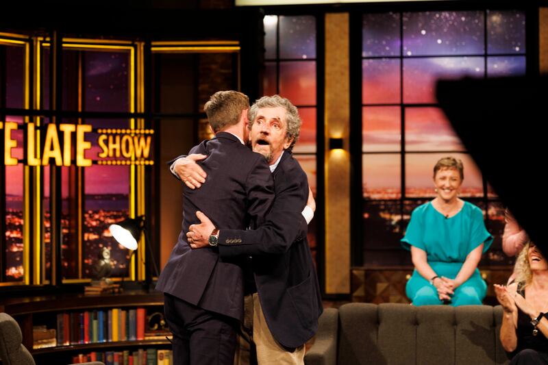 Former Late Late Show host Ryan Tubridy with Charlie Bird on the series finale of the show. Photograph: Andres Poveda