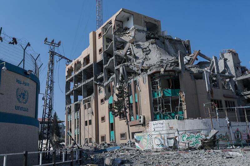 A view of the destroyed Islamic University following an Israeli air strike in Gaza City. Photograph: Mohammed Saber/EPA