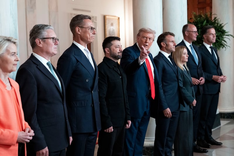 Donald Trump with Volodymyr Zelenskiy and European leaders at the White House in August. Photograph: Doug Mills/New York Times