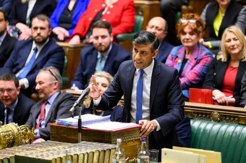 Rishi Sunak speaking during prime minister's questions in the House of Commons, London. Damien Egan says it still 'feels really strange' sitting on the famous green benches in Commons chamber. Photograph: Maria Unger/PA