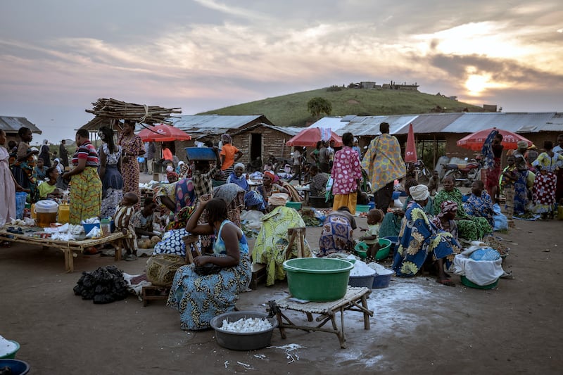 A market in the Tsere camp in Rwampara, outside Bunia, in Ituri province. Photograph: Finbarr O'Reilly/The New York Times
                      