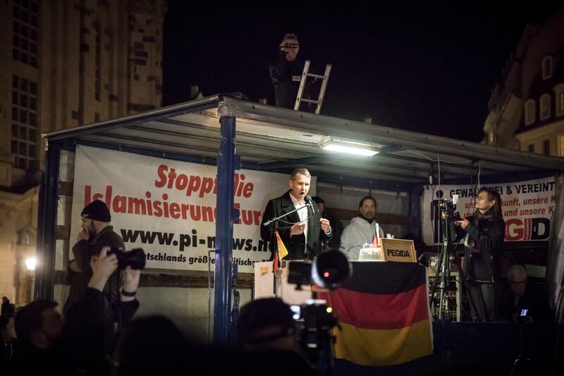 Leader of Alternative for Germany Björn Höcke: In a 2018 book, he promised to consign 'modernity to the rubbish heap … to usher in a new era' that draws on the proud German past. Photograph: Gordon Welters/New York Times
                      