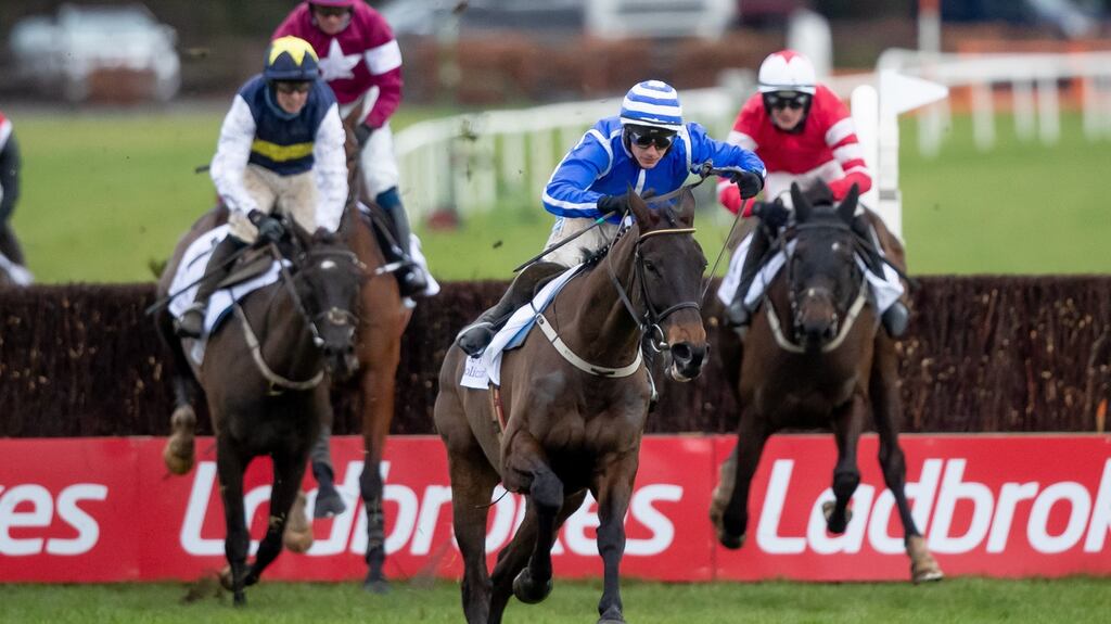 Paul Townend on Energumene wins the Irish Arkle at the Dublin Racing Festival. photograph: Morgan Treacy/Inpho