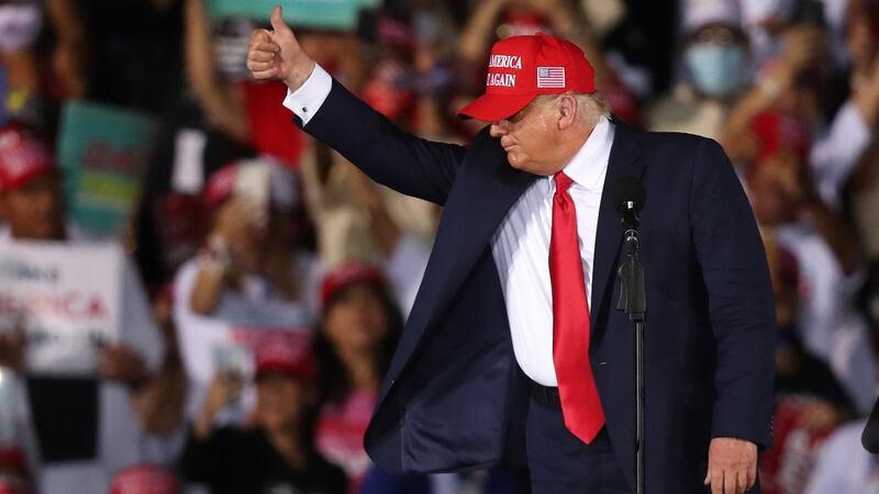 US president Donald Trump makes campaign stop at Miami-Opa Locka Executive Airport. Photograph: Joe Raedle/Getty