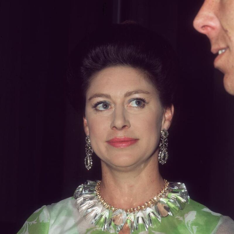 Britain’s Princess Margaret  at the Royal Festival Hall after a Frank Sinatra concert in aid of the NSPCC on  May 7th,   looking up at her husband Lord Snowdon. Photograph: Mike Lawn/Fox Photos/Getty Images
