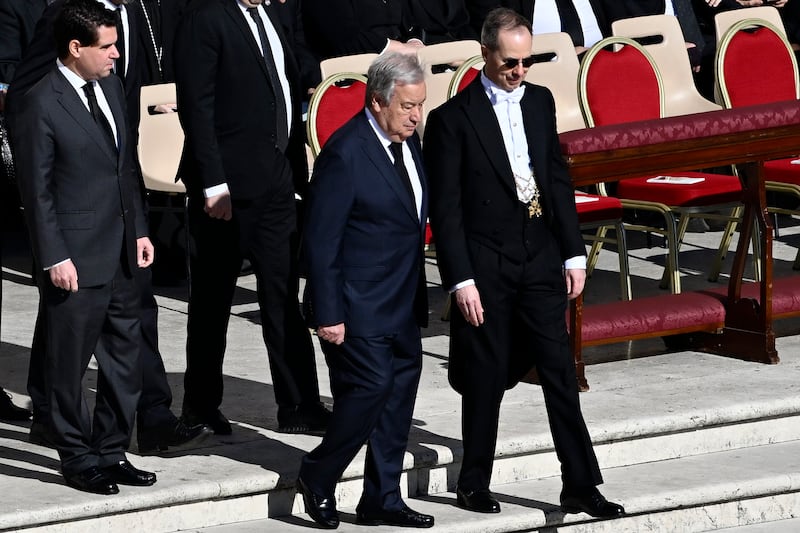 United Nations Secretary General António Guterres arrives at the funeral of Pope Francis in St. Peter’s Square. Photograph: Antonio Masiello/Getty Images