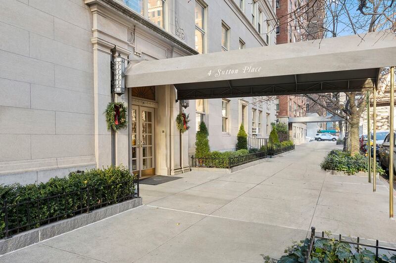 Canopied entranceway at 4 Sutton Place in Manhattan, home of the late Jean Kennedy Smith. All Photographs: Ryan Lahiff/Rise Media for the Corcoran Group