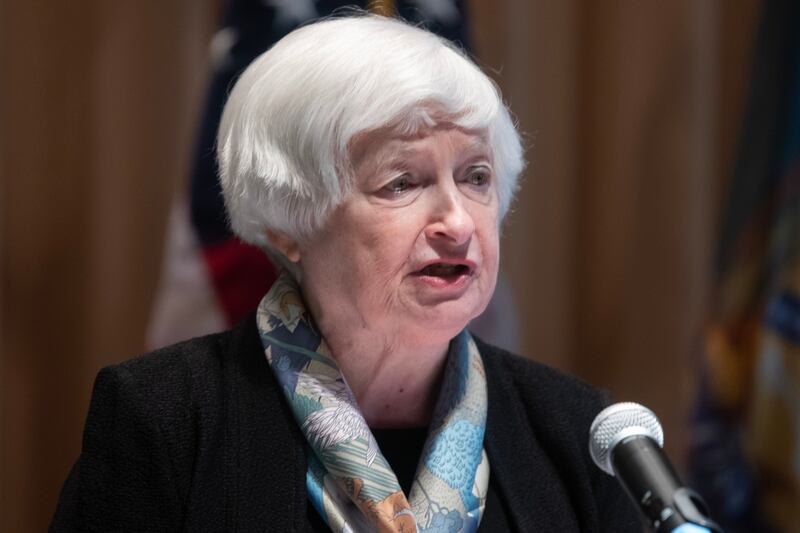 US Treasury Secretary Janet Yellen delivers remarks at the headquarters of the Internal Revenue Service (IRS), in Washington, DC, USA, 07 November 2023. Yellen provided an update on the paperless processing initiative and customer service targets for the upcoming filing season for taxpayers in 2024.