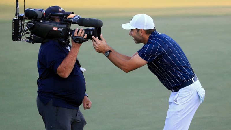 Sergio Garcia  celebrates after winning the Sanderson Farms Championship at The Country Club of Jackson  in Jackson in Mississippi. Photograph: Sam Greenwood/Getty Images