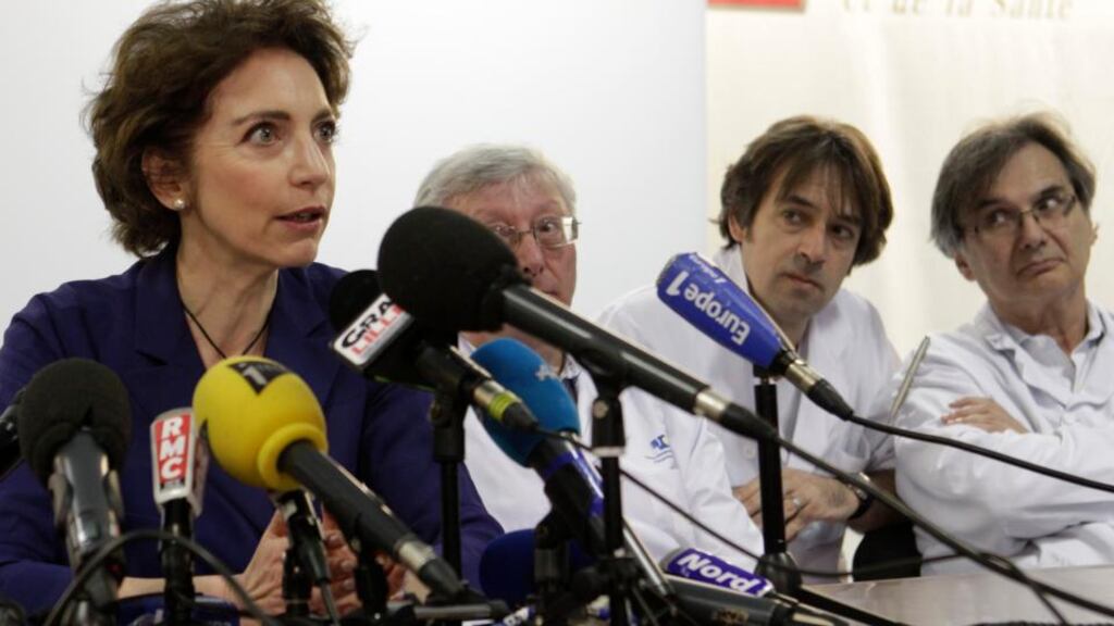 French Social Affairs and Health Minister Marisol Touraine and medical staff attend a news conference at Lille hospital where the patient with confirmed case of the SARS-like coronavirus is treated. Pascal Rossignol/Reuters