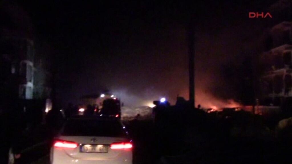 Video grab of an explosion in Viransehir, southeastern Turkey, which borders Syria. Photograph: DHA via AP