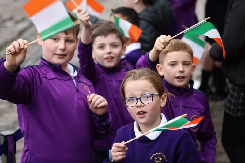 Children from Francis Street National School visited Dublin Castle for the ceremony. Photograph: Bryan O’Brien
