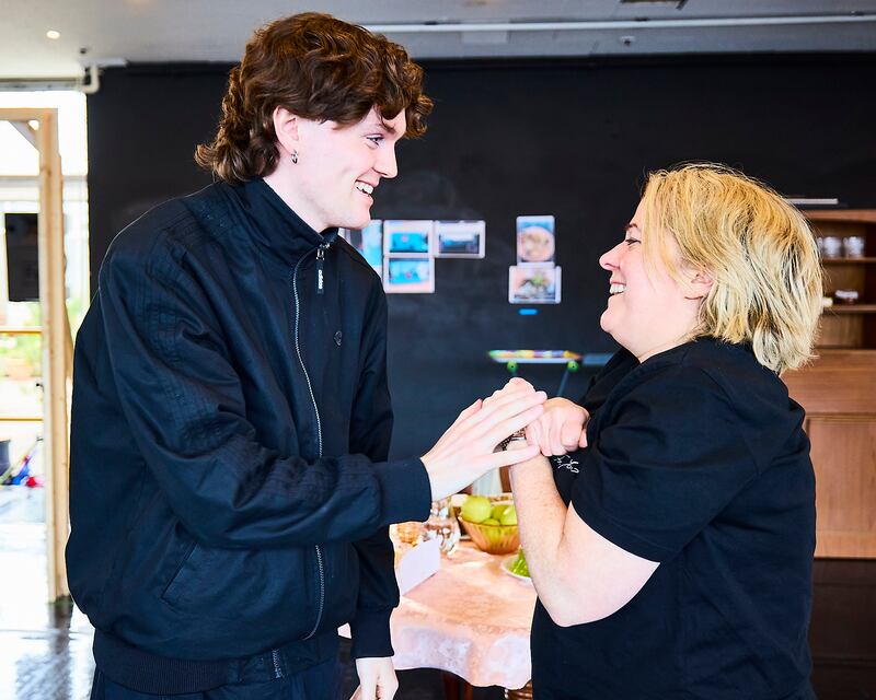Teddy Moore and Clare Barrett in rehearsals for The Whiteheaded Boy. Photo: Pato Cassinoni