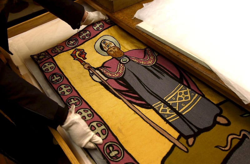 One of the Dun Emer Guild silk banners by the Yeats sisters at St Brendan's Cathedral, Loughrea. Photograph: Matt Kavanagh