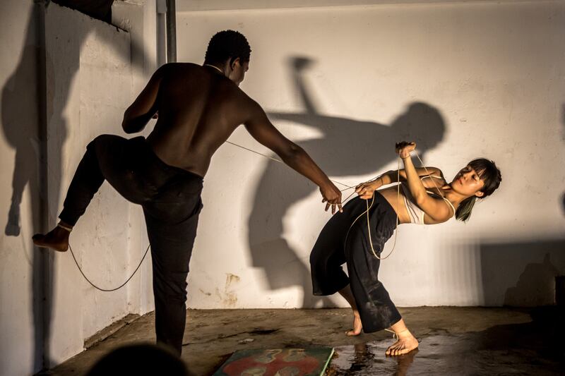 Residency participants perform at the International Artist Residency in Kumasi, Ghana. Photograph: Sally Hayden