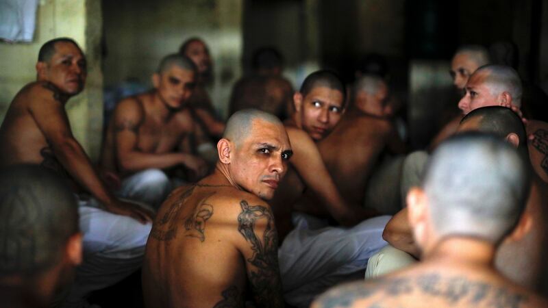 Gang members  inside a cell at Izalco jail. Photograph:  Jose Cabezas/Reuters