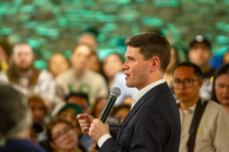 James Talarico speaks to supporters at the Fire Fighters Hall in El Paso, Texas on Saturday. Photograph: Alberto Silva Fernandez/Getty Images
