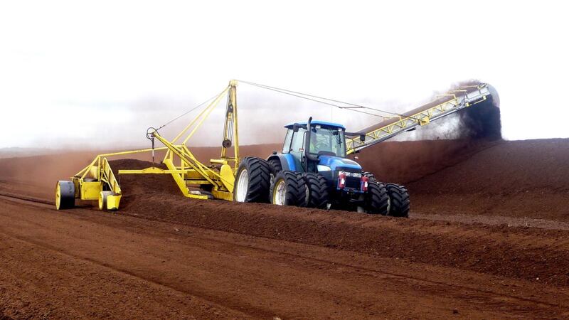 Turf cutting in County Offaly. Photograph: Pat Sammon
