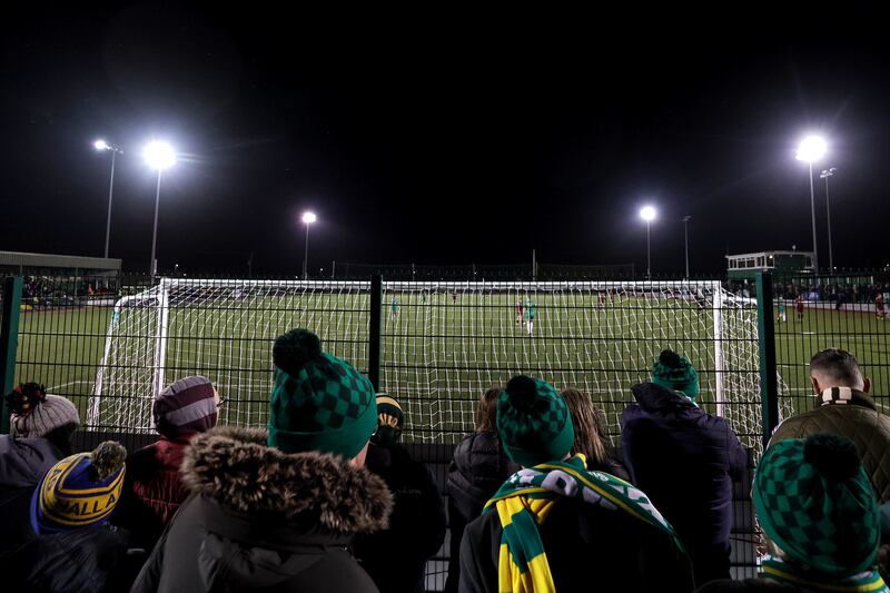 Fans watch Kerry FC vs Cobh Ramblers at Mounthawk Park. Photograph: INPHO/ Laszlo Geczo