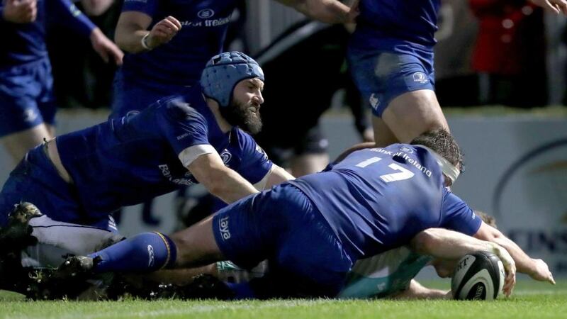 Matt Healy reaches to score for Connacht in their 21-18 defeat to Leinster at the RDS. Photograph: Bryan Keane/Inpho