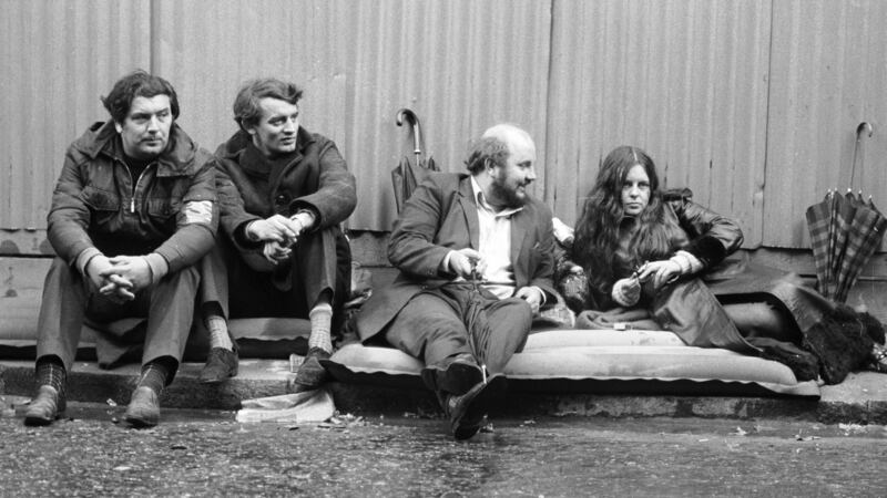 John Hume with Bernadette Devlin, Austin Currie and Paddy O’Hanlon on a two-day sit-in hunger strike outside 10 Downing Street in October 1971  to press their demand for a public enquiry into the treatment of detainees in Northern Ireland. Photograph: Roger Jackson/ Central Press/ Getty Images