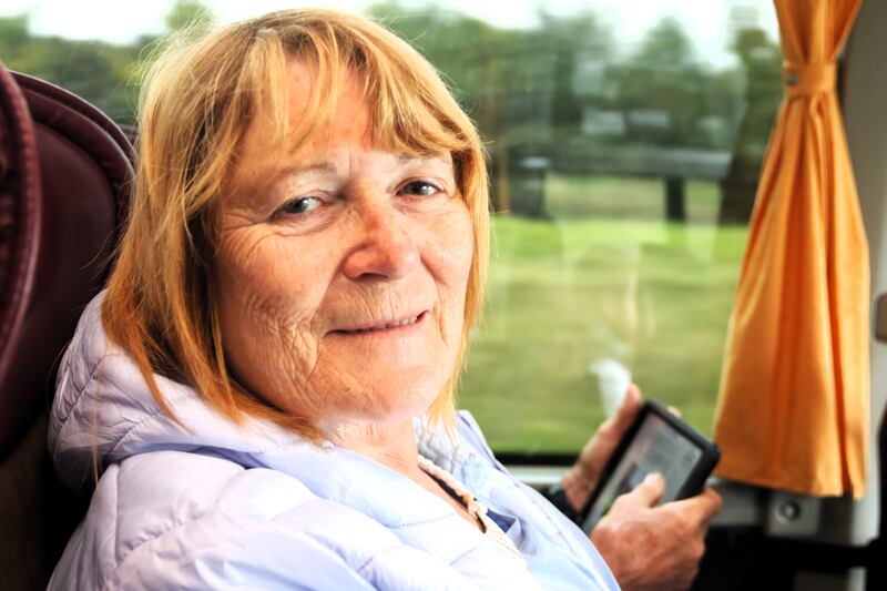 Julie Coldrick, a Welsh woman living on the Beara Peninsula, on the bus to Belfast