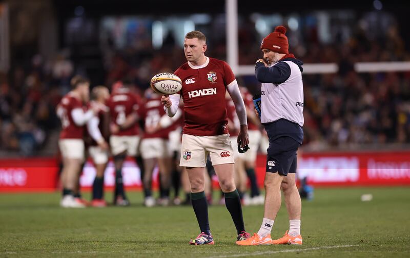 Finn Russell with Aled Walters during the game against the Brumbies. Photograph: David Rogers/Getty Images