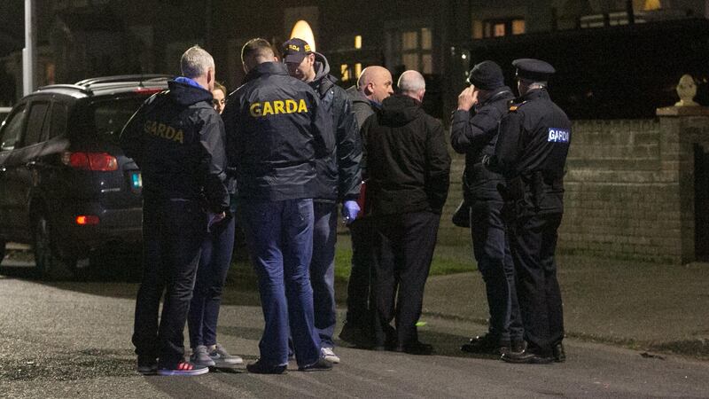 Gardaí at the scene of a shooting in Moatview Gardens, Coolock, Dublin. Photograph: Gareth Chaney Collins