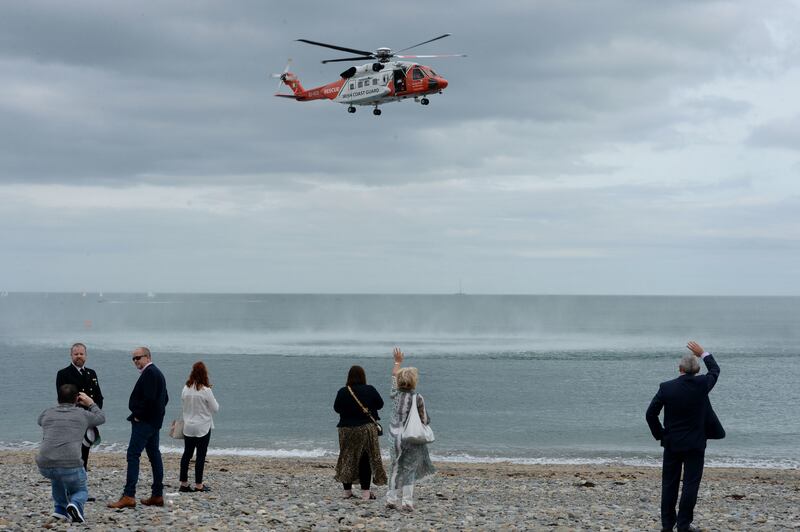 Rescue 116 flying over Bray beach front in Co Wicklow. Photograph: Alan Betson

