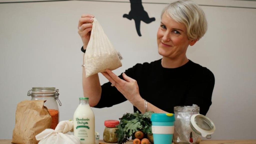 Catherine Cleary with some of her plastic-free purchases. Photograph: Nick Bradshaw