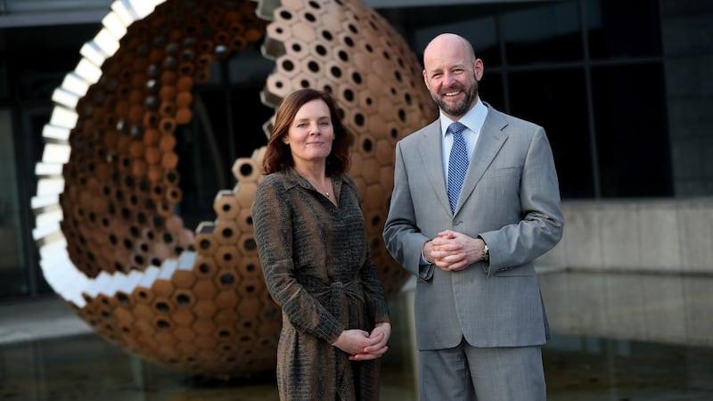 Laura Madden with Maynooth University president Prof Philip Nolan where she was honoured with the Presidents Medal. Nolan paid tribute to Madden for bravely coming forward to speak of her personal trauma despite the threat of retribution. Photograph: Maxwell’s