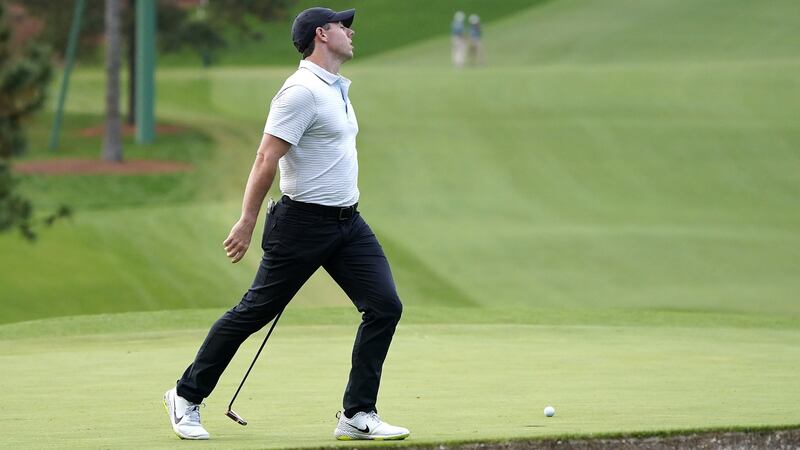Rory McIlroy reacts to a missed putt on the seventh hole. Photo: Tannen Maury/EPA