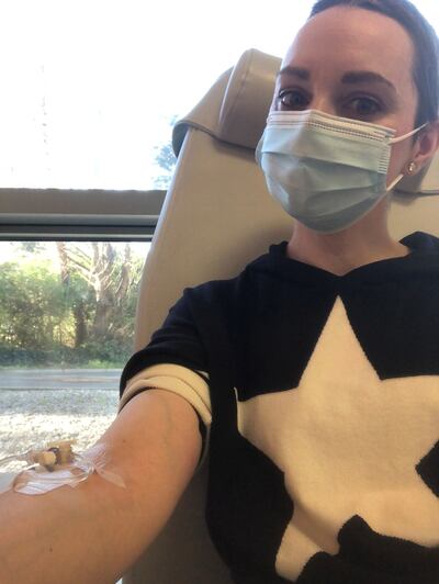 Deirdre Geoghegan pictured during a chemotherapy session. She says she finds Kate Middleton's video helpful.
