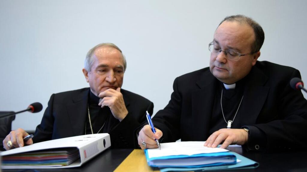 The Vatican’s UN Ambassador Monsignor Silvano Tomasi and former Vatican chief prosecutor of clerical sexual abuse Charles Scicluna,  in Geneva last month.  Photograph: Martial Trezzini/EPA