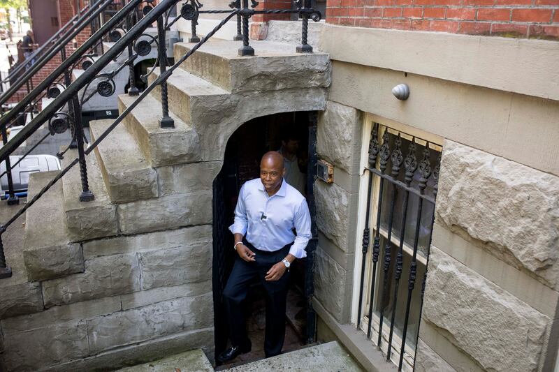 Eric Adams leaves his home in Brooklyn on June 9th. During last year’s mayoral campaign, questions arose over Eric Adams’s residency and ownership of properties in Brooklyn. Photograph: Dave Sanders/The New York Times