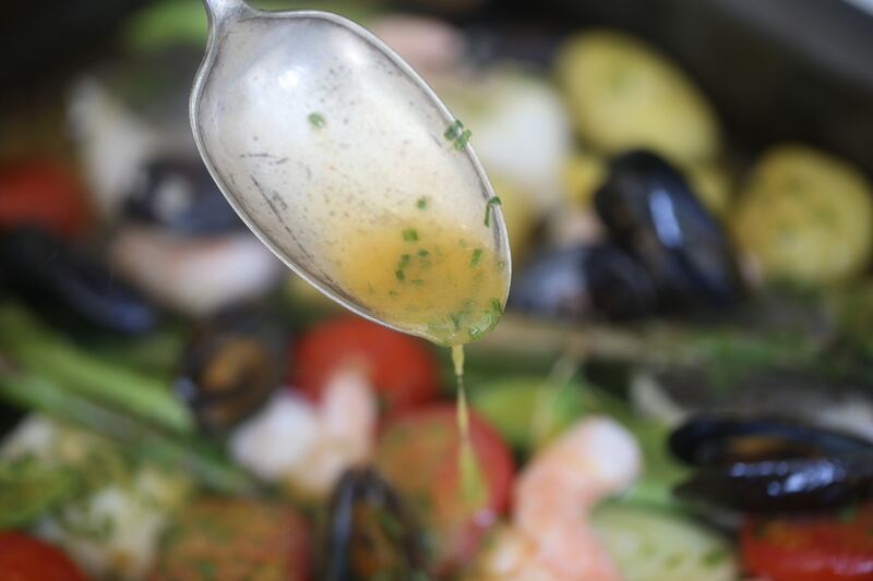 Seafood roast, orange and sriracha butter. Photograph: Nick Bradshaw