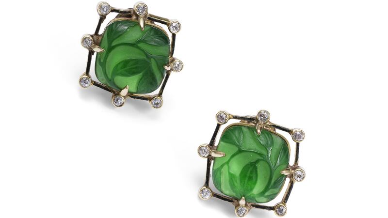 The pair of ear studs from the set of Lalique jewellery created from a choker owned by Florence Evelyn St George
