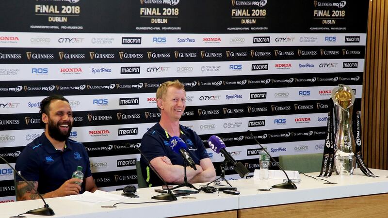 Leinster captain  Isa Nacewa and head coach Leo Cullen share a laugh  at the pre-match press conference at the Aviva Stadium. Photograph: Patrick O’Connor/Inpho