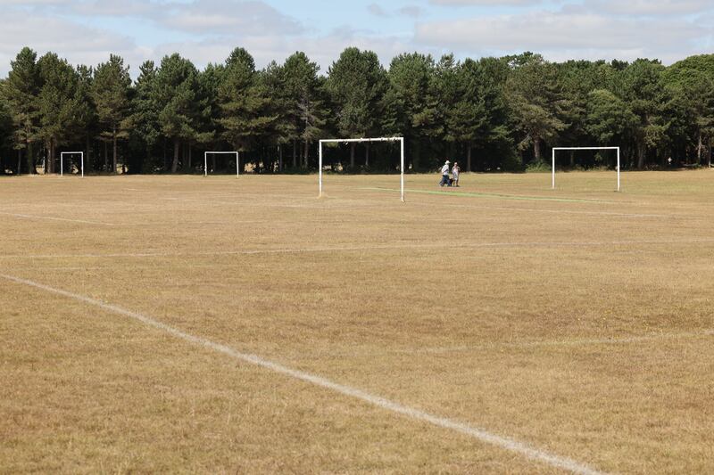Grass soccer pitches have dried out and turned yellow at St Anne's Park in Dublin. Photograph: Alan Betson
