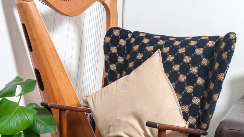 Home is where the harp is: Morwena’s instrument and rocking chair. Photograph: Daragh McSweeney/Provision