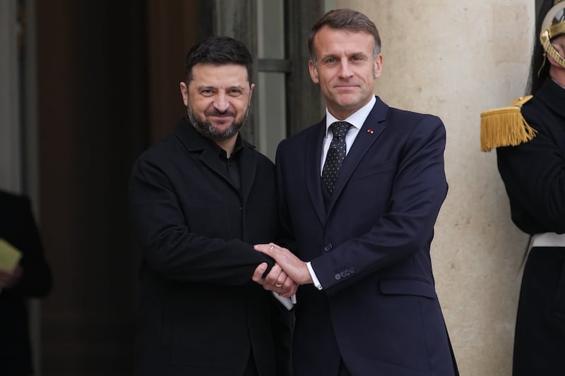 French president Emmanuel Macron (right) with Ukrainian president Volodymyr Zelenskiy in Paris earlier this month. Photograph: Christophe Ena/AP