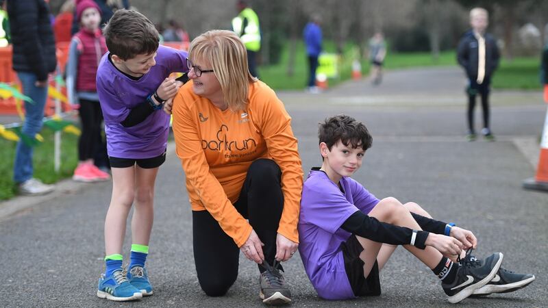 Moira Horgan,  Kevin Horgan (9) and Aaron Horgan  (11)  at the weekly 2km junior park run in Tralee. Photograph:  Domnick Walsh