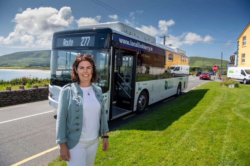 Deirdre de Bhailís of Dingle Hub  getting the local link electric bus to Ventry. Photograph: Domnick Walsh