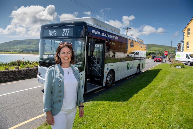 Deirdre de Bhailís of Dingle Hub getting the local link electric bus to Ventry. Photograph: Domnick Walsh