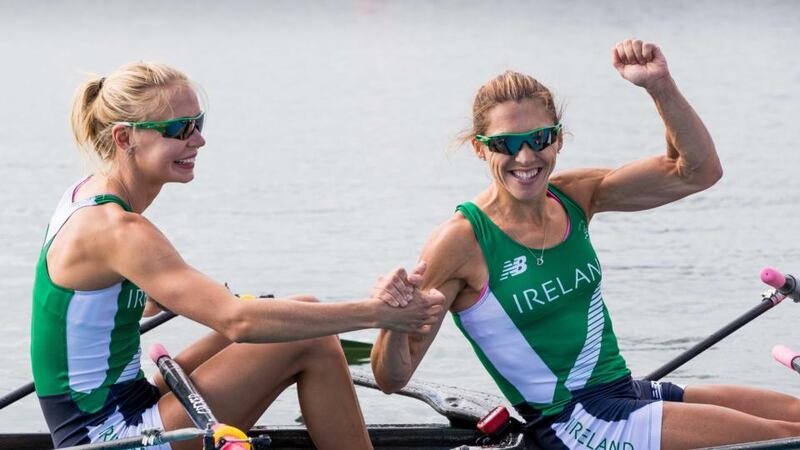 Sinead Lynch (right) celebrates with Claire Lambe qualifiying for the finals in Rio. Photograph: Morgan Treacy/Inpho