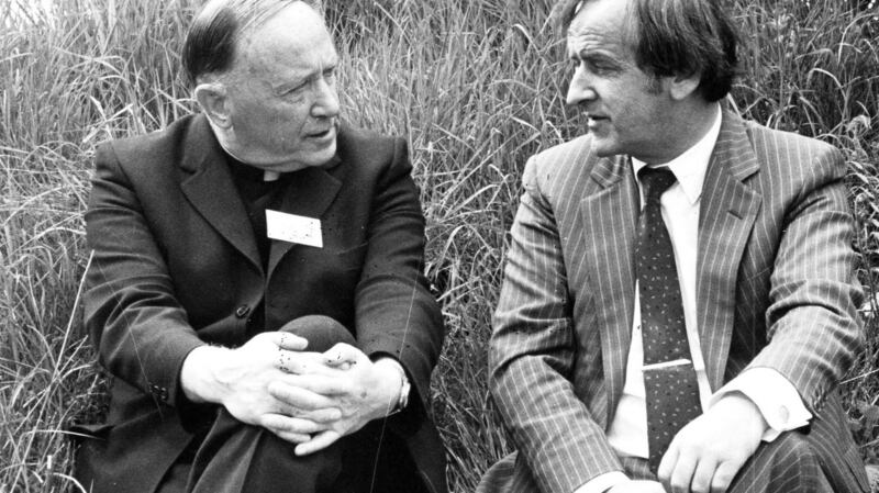 Msgr James Horan and minister for transport Albert Reynolds, at the site of the new Knock airport in Co Mayo in 1981. Photograph: Jack McManus