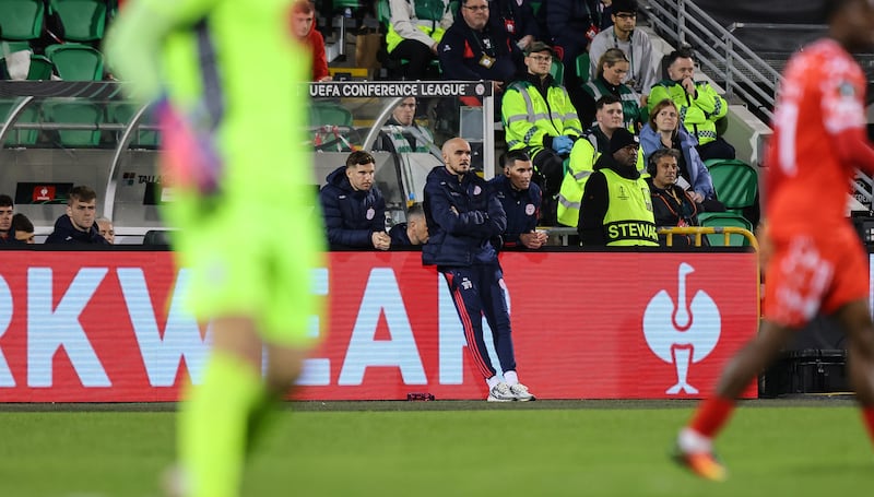 Shelbourne manager Joey O'Brien during the game at Tallaght Stadium. Photograph: Ryan Byrne/Inpho